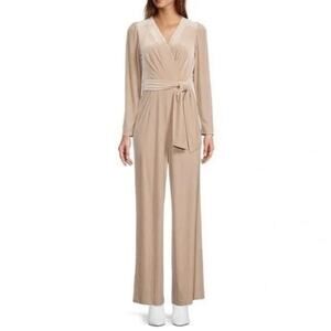 Antonio Melani Velvet Wrap Belted Jumpsuit Beige NWT Size 0